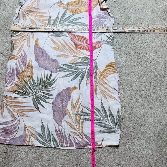 Tahari Linen Tropical Floral Leaf Print Shift Dress Size Large Flutter Sleeve - Picture 8 of 10